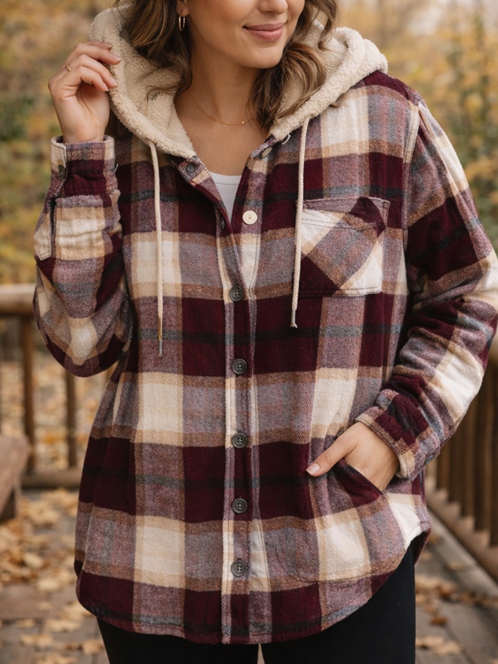 Maurices Sherpa Hood Flannel Plaid Button Up 3X Cozy Shacket